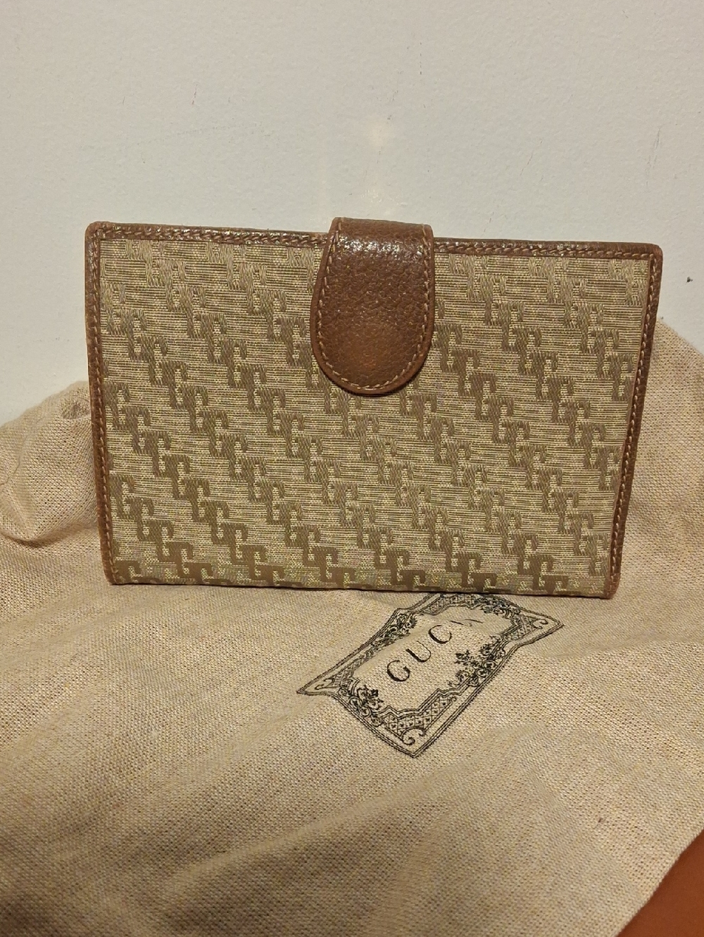Gucci Beige Monogram Zip Around Wallet with Gold Hardware